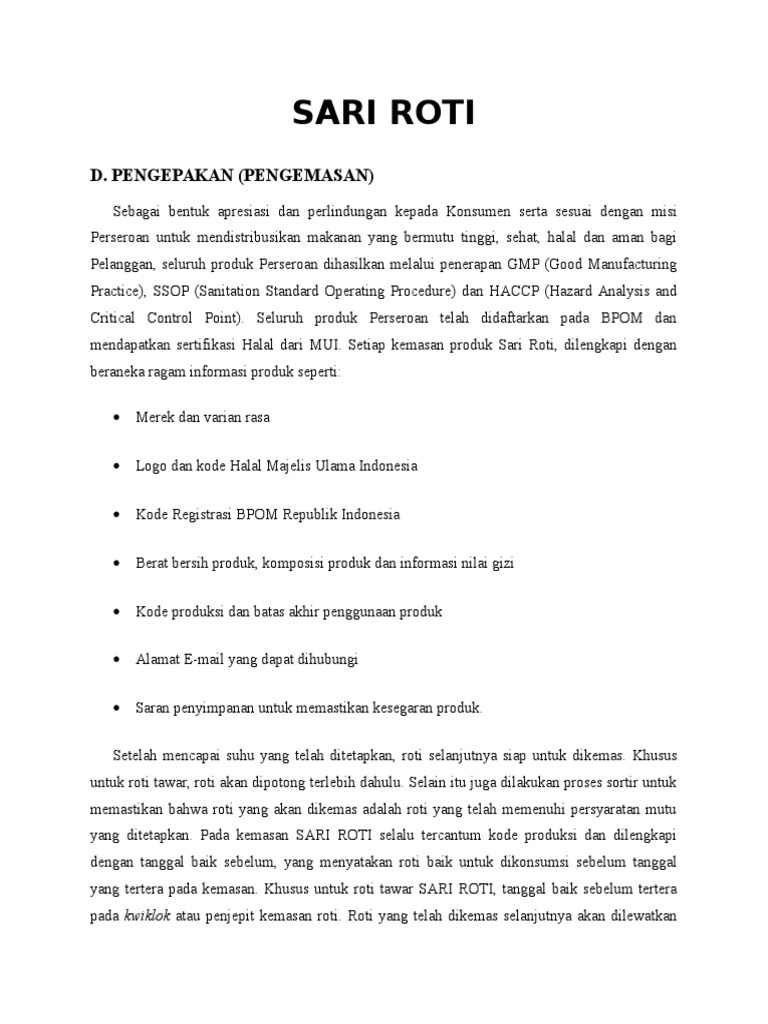 Komposisi dan Pengemasan Sari Roti | PDF