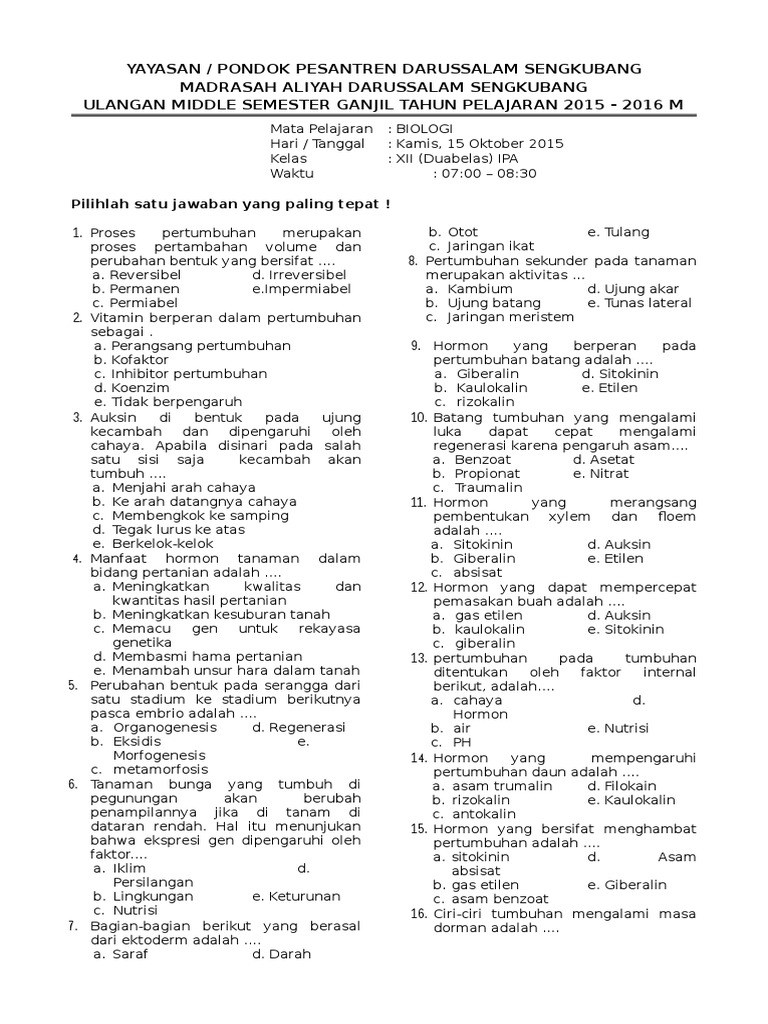 Soal Biologi Kelas Xii Ipa