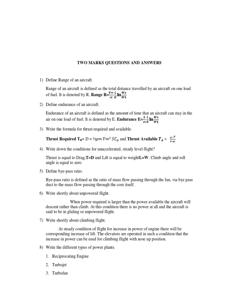 Aircraft Performance: Key Definitions & Formulas | PDF | Propeller ...