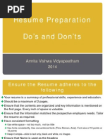 Resume Preparation Do's and Don'ts: Amrita Vishwa Vidyapeetham 2014