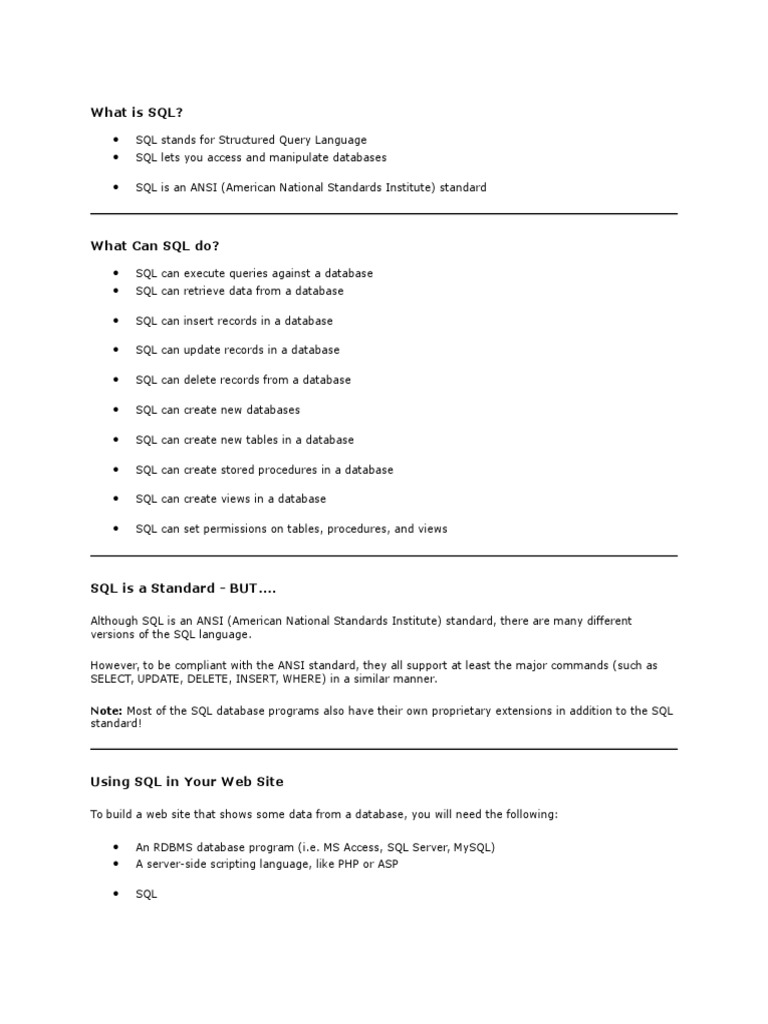 SQL w3 PDF Database Index Sql