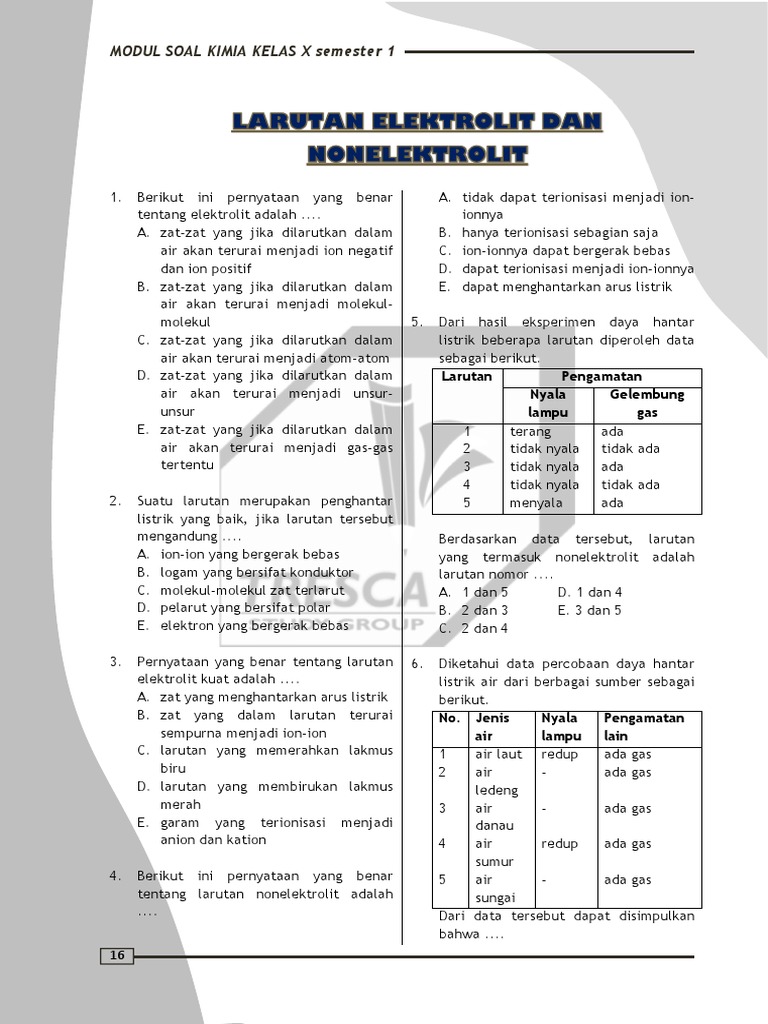Soal Soal Larutan Elektrolit Dan Nonelektrolit