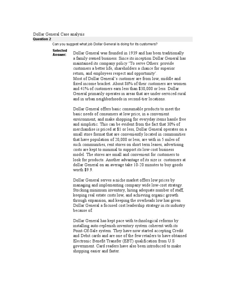 Dollar General Case Analysis | PDF | Walmart | Retail