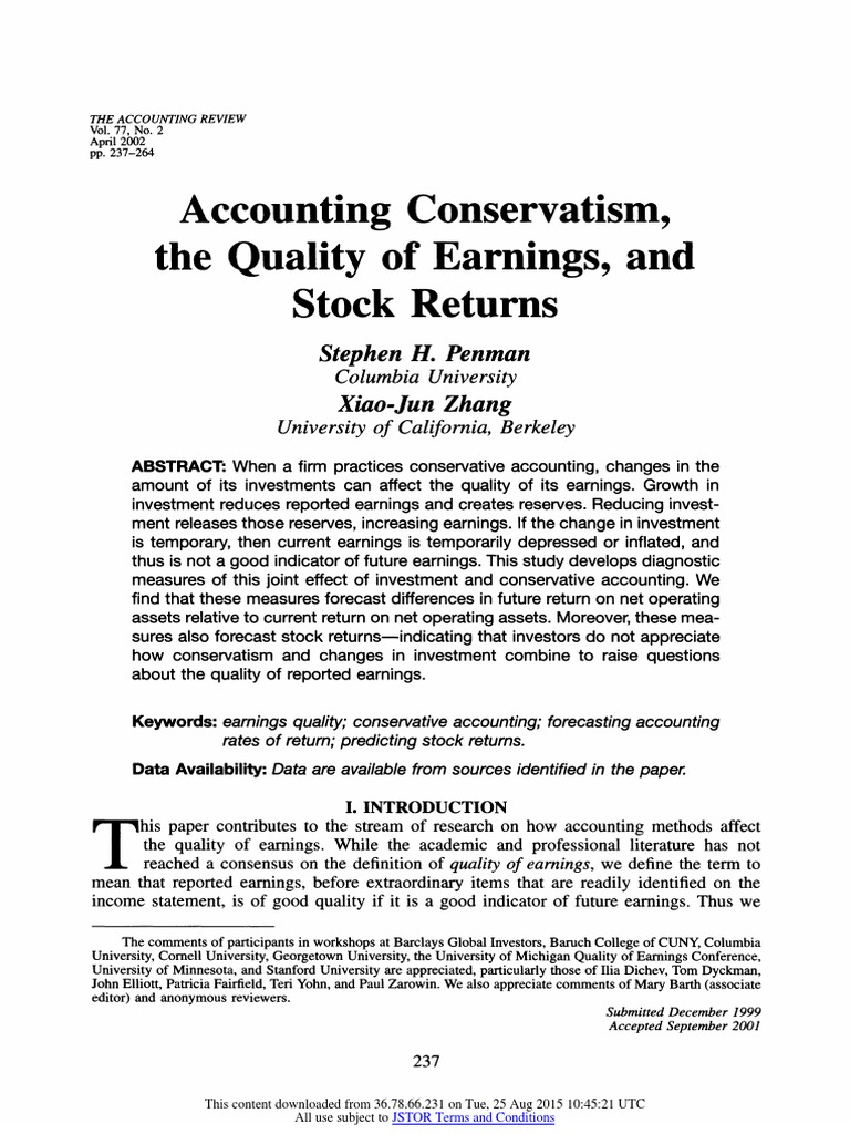 Accounting Conservatism, The Quality of Earnings, and Stock Returns ...