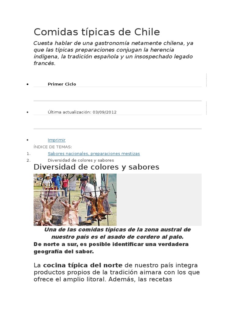 Comidas Típicas de Chile | PDF | Cocinando | Preparación de comida y bebida