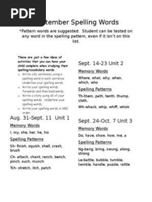 september spelling words