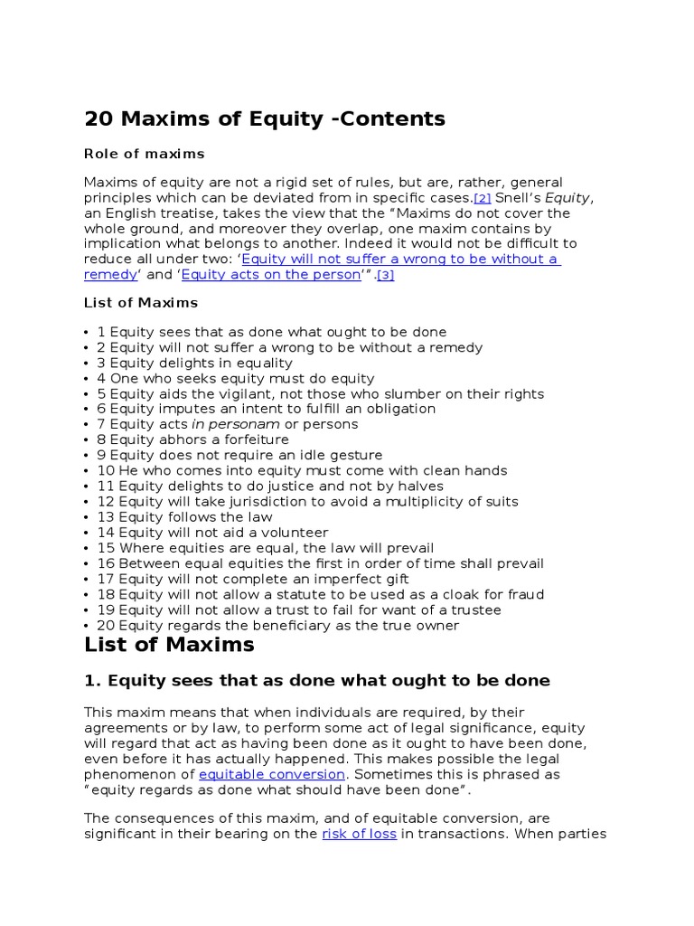 20 Maxims of Equity Equity (Law) Mortgage Law