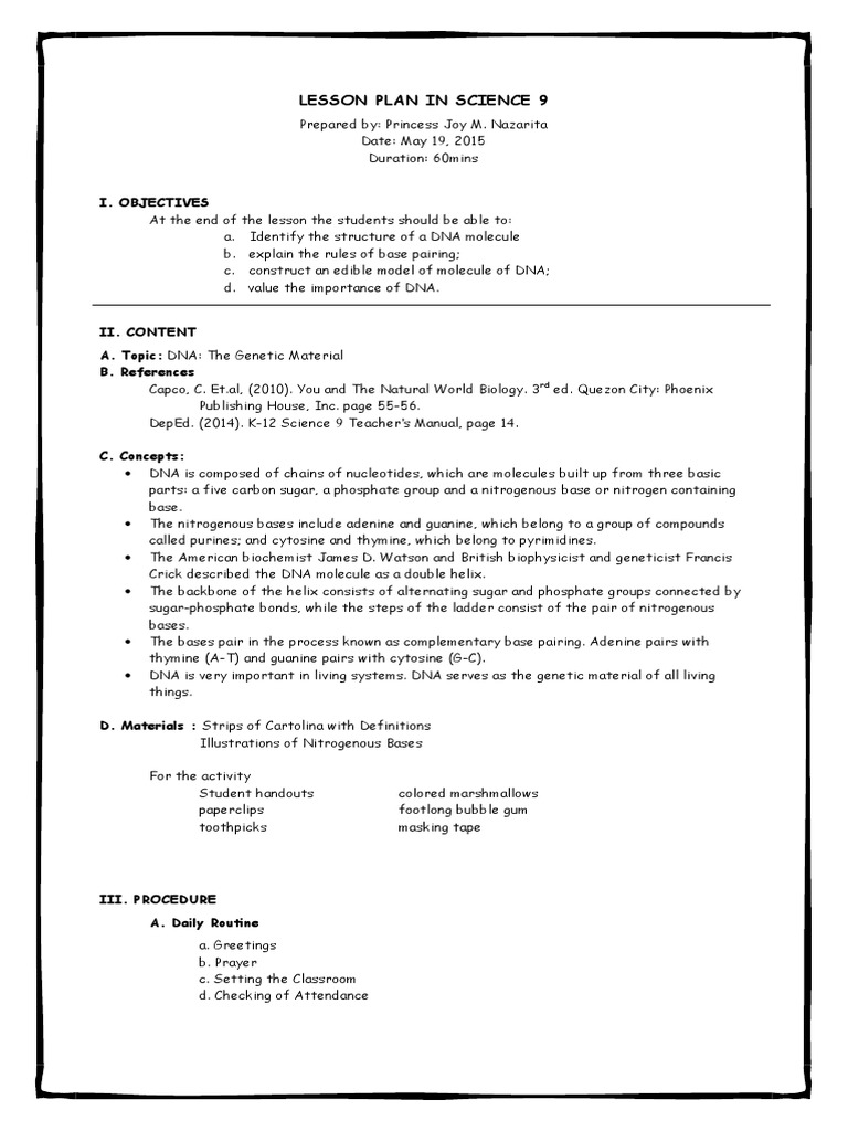 DNA Lesson Plan | PDF | Nucleotides | Dna