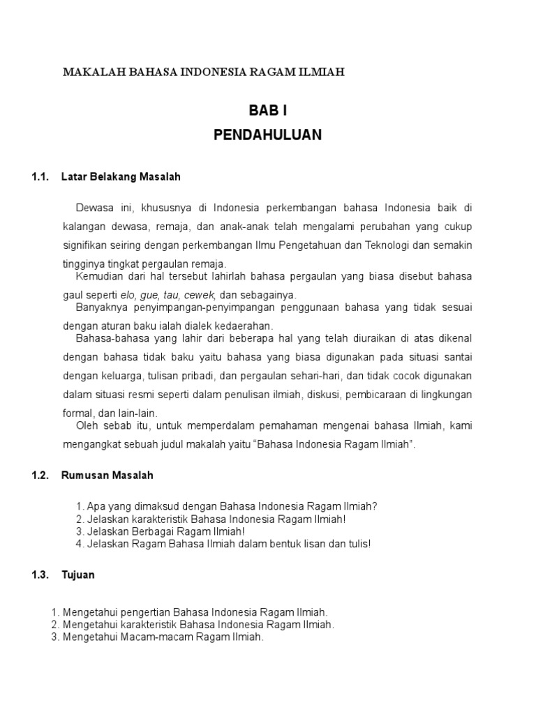 Makalah Bahasa Indonesia Ragam Ilmiah Doc