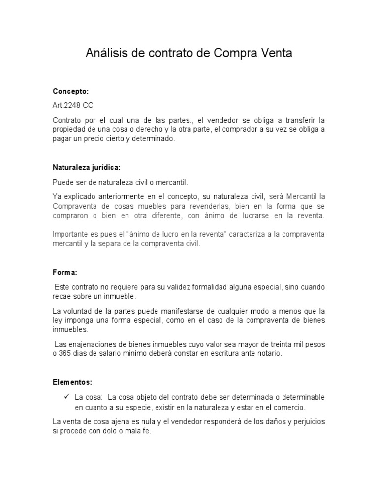 Análisis de Contrato de Compra Venta PDF Virtud