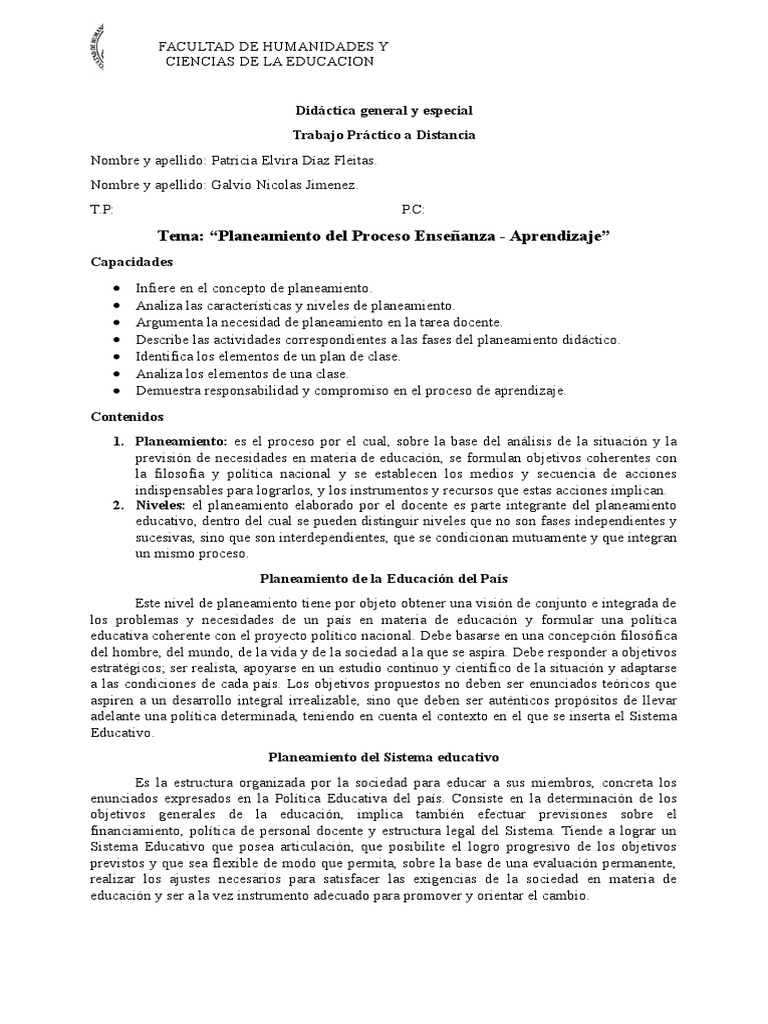 Planeamiento del Proceso Educativo | PDF | Plan de estudios | Planificación