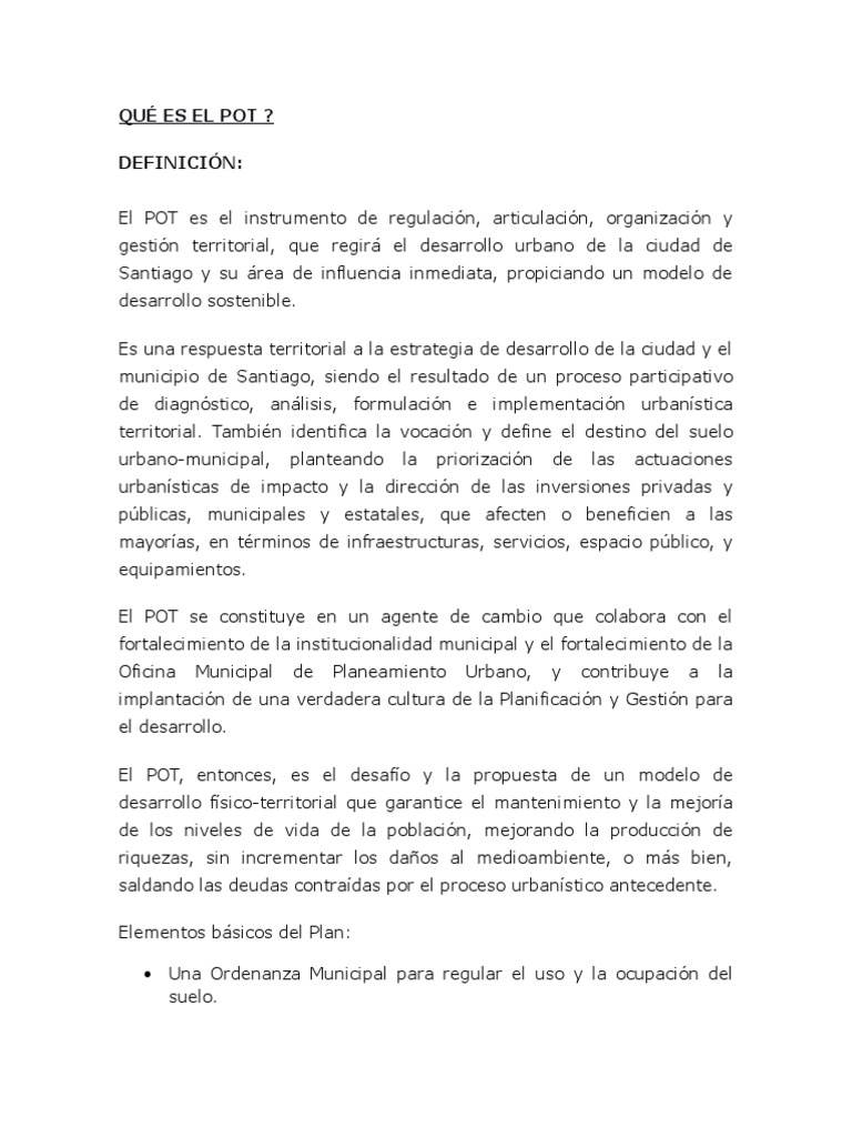 QUÉ ES EL POT Santiago Resumen PDF Urbanismo Planificación urbana