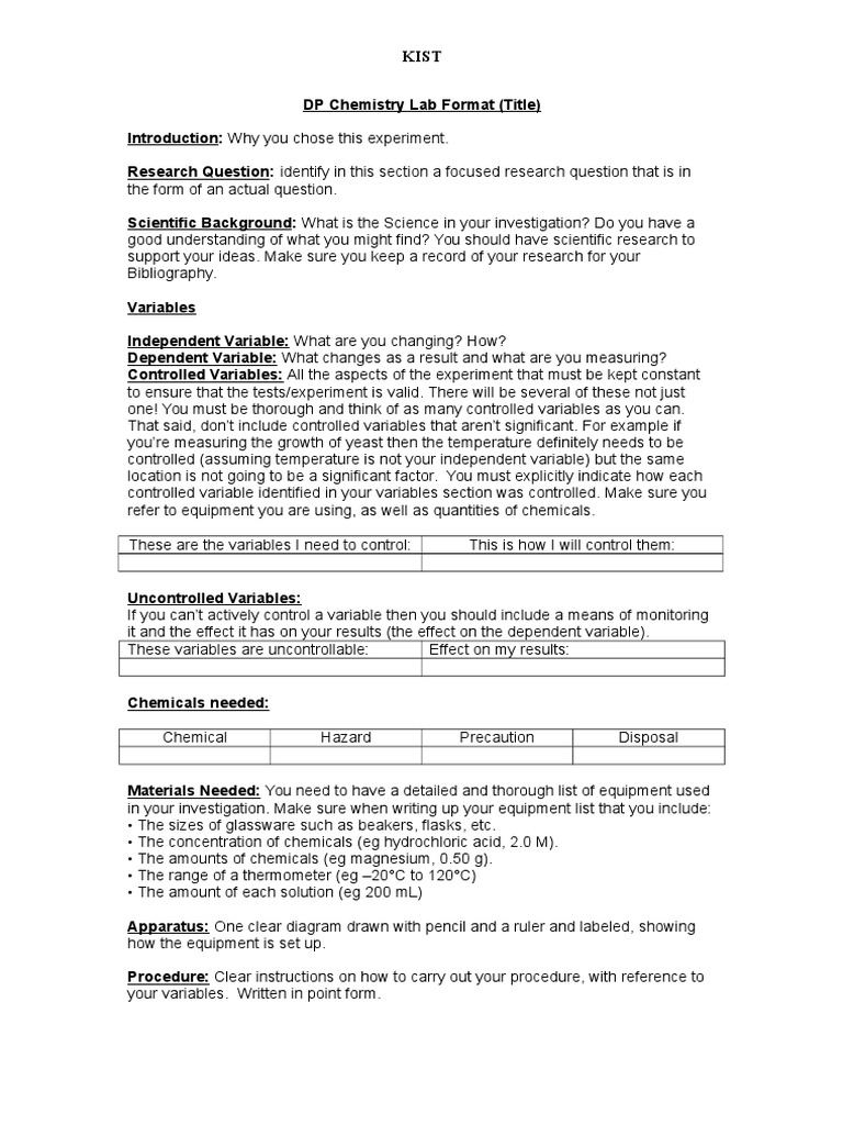 DP Chemistry Lab Report Template | PDF | Uncertainty | Experiment