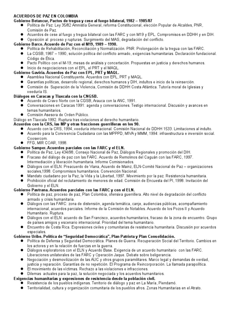 Acuerdos de Paz en Colombia: Historia y Contexto | PDF | Farc ...