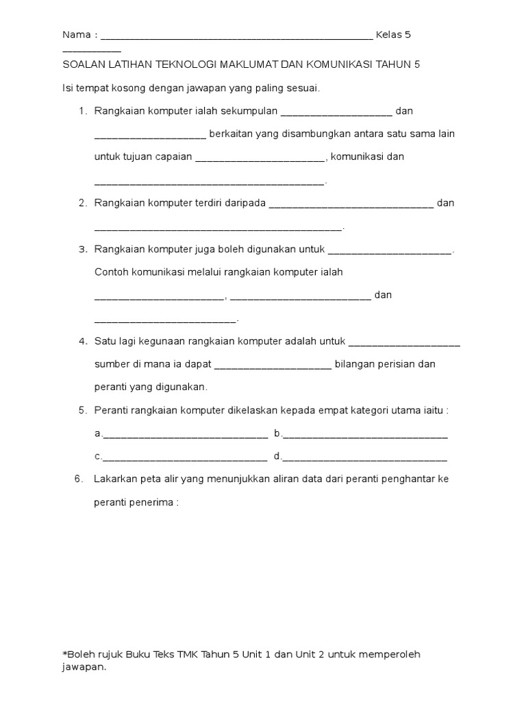 Soalan Latihan Teknologi Maklumat Dan Komunikasi Tahun 5 Pdf