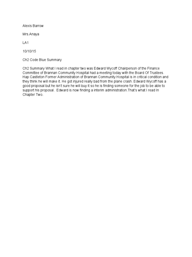 Chapter 2 Code Blue Summary | PDF