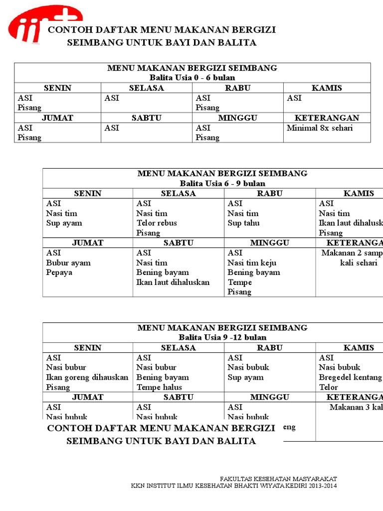 Contoh Daftar Menu Makanan Bergizi Seimbang Untuk Bayi Dan Balita
