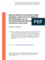 Cabrera, Candela (2011). Bachilleratos Populares Para Jovenes y Adultos en Fabricas Recuperadas ..