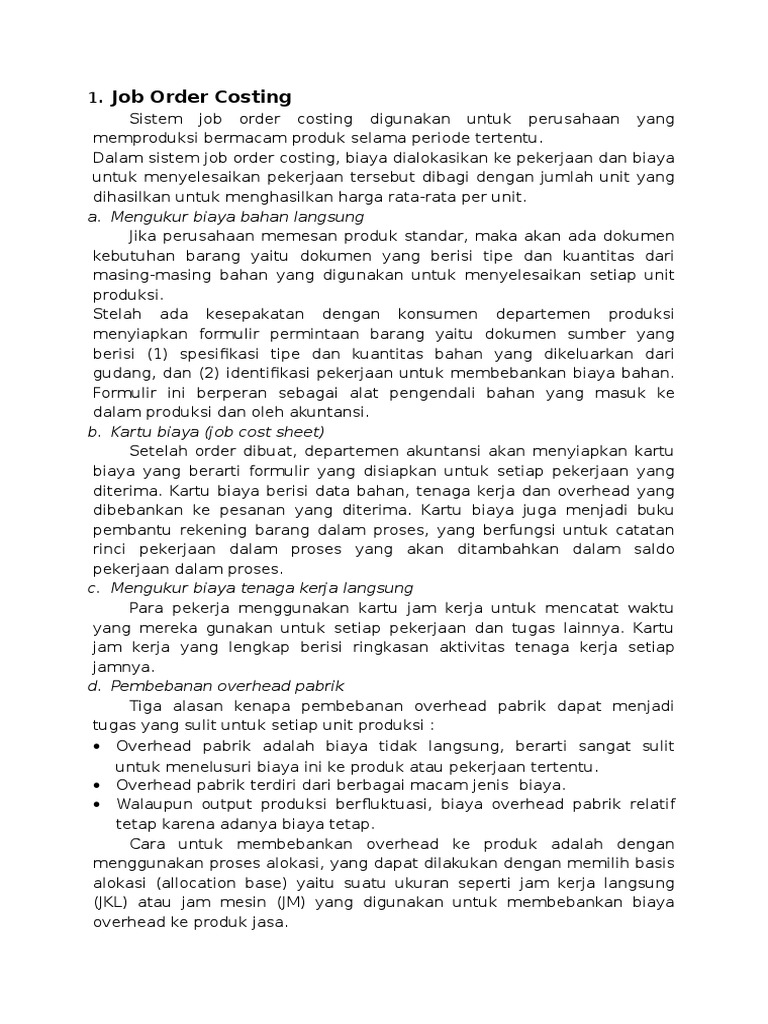 Perbedaan Job Order Costing Dengan Proses Costing