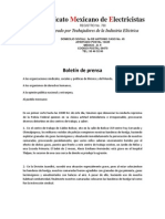 Boletín de Prensa Del SME 16 de Marzo de 2010 Huelga Politica Nacional