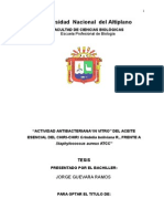 Actividad Antibacteriana“in Vitro” Del Aceite Esencial Del Chiri-chiri Grindelia Boliviana r., Frente a Staphylococcus Aureus Atcc