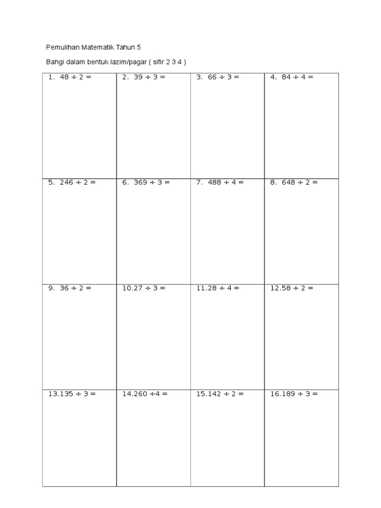 Pemulihan Matematik Tahun 5 Bahagi 2 3 4 Pdf