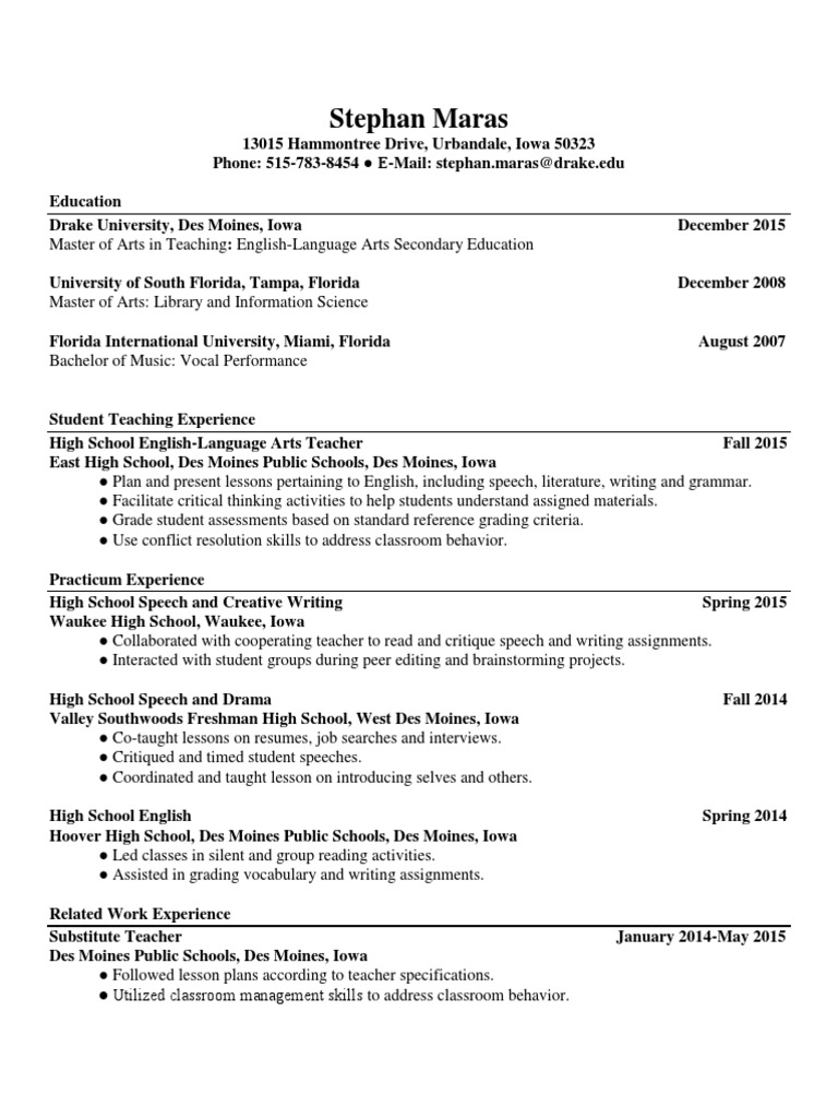 Stephan Maras: Teaching Experience Summary | PDF | Career & Growth ...