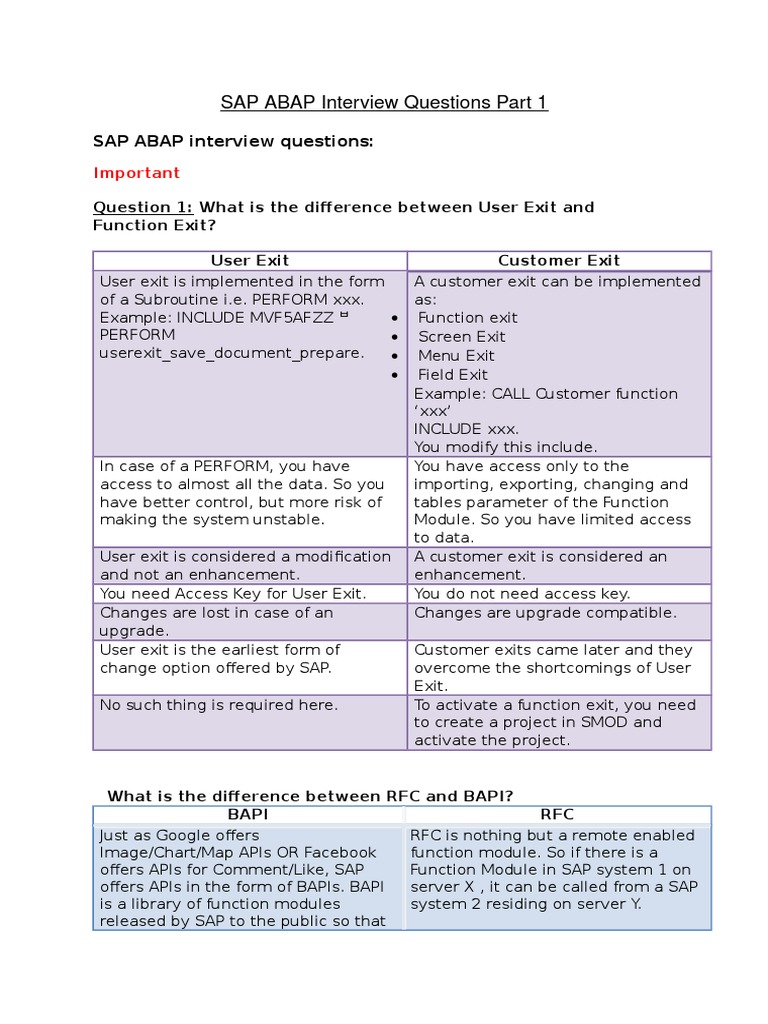 SAP ABAP Interview Questions Part 1 Explained | PDF | Electronic Data ...
