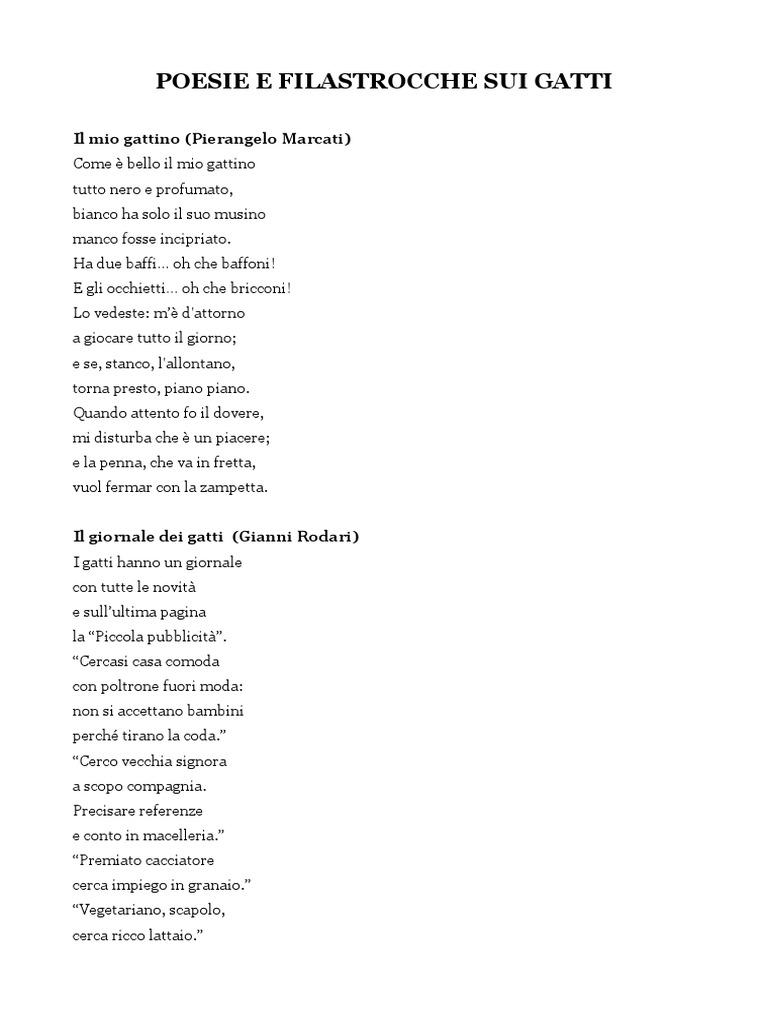 Poesie E Filastrocche Sui Gatti