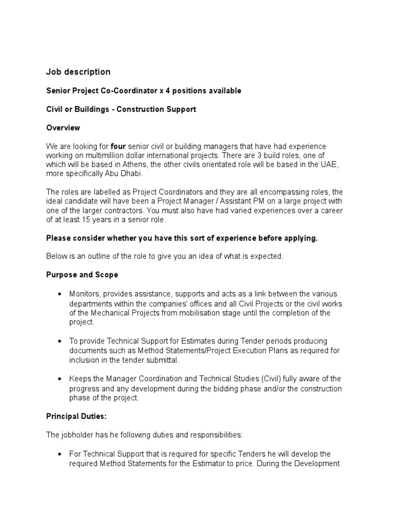 Job DescriptionJob Hunting Recruitment Project Manager