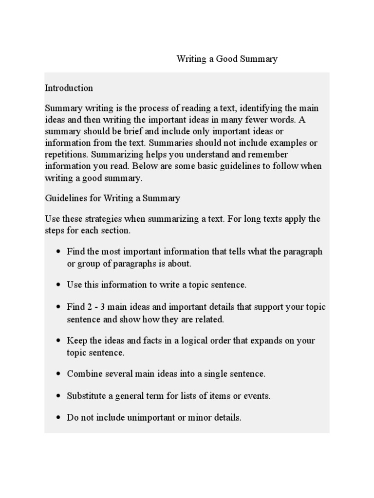 Writing A Good Summary Paragraph Essays