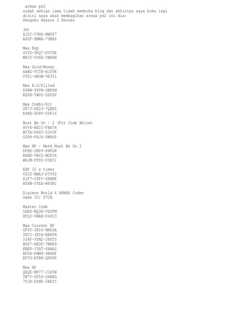 Cheat Ps2 Digimonr And Sengoku Basara Gaming Entertainment