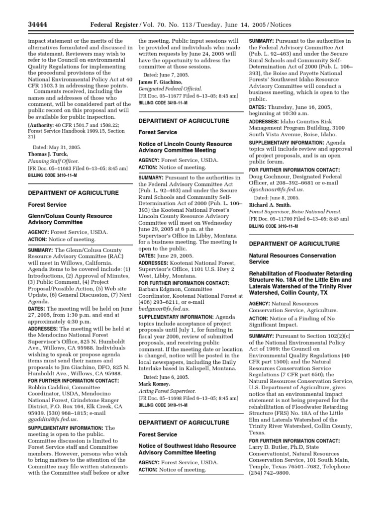 USDA Resource Advisory Committee Meetings | PDF | United States Forest ...