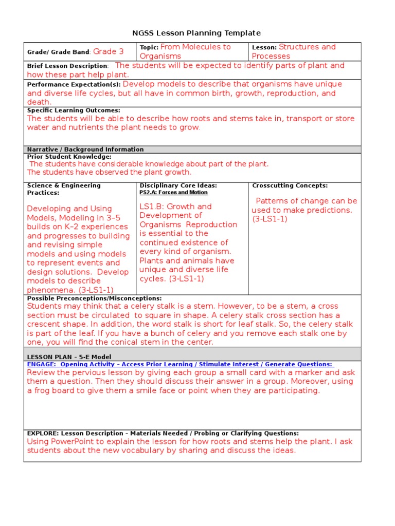 5e Ngss Lesson Planning Template 0 1 PDF Lesson Plan Organisms