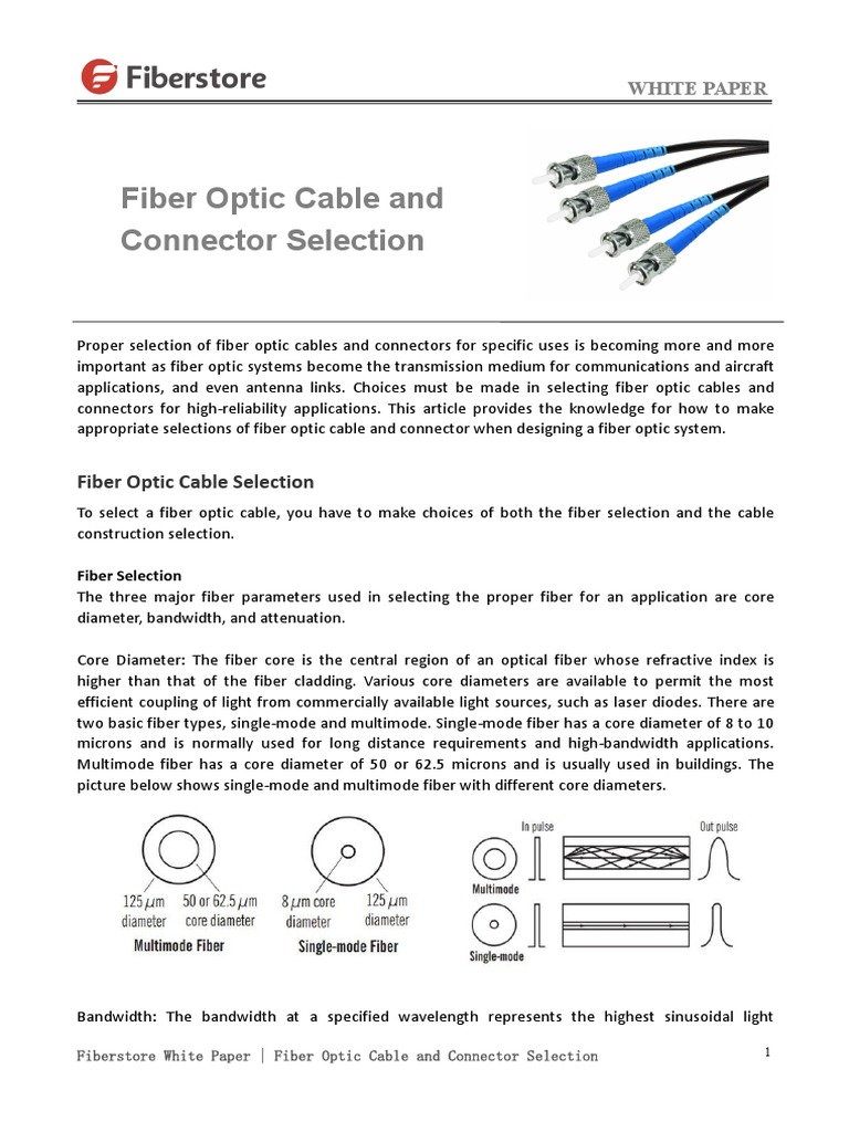 Fiber Optic Cable and Connector Guide | PDF | Attenuation | Optical Fiber