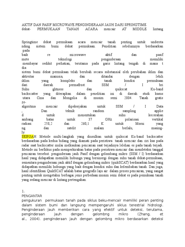 Aktif Dan Pasif Microwave Penginderaan Jauh Jauh Dari Springtime Dekat Pdf