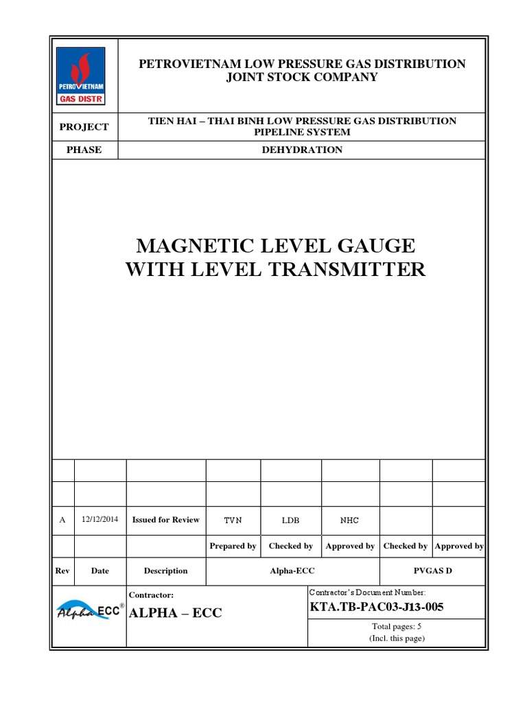 Rev A. Level Gauge With Level Transmitter Datasheet Pressure