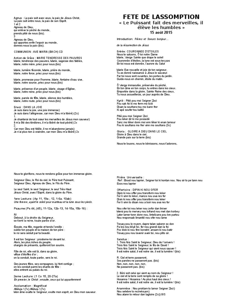 Assomption 2015 Marie Mere De Jesus Agnus Dei