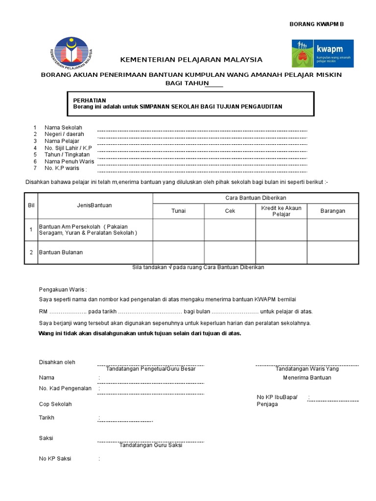 Borang Kwapm B Pengesahan Terima Pdf