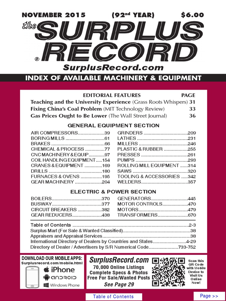Equipment | Surplus Electric Machinery Drill Directory NOVEMBER | & Record 2015 PDF | Motor