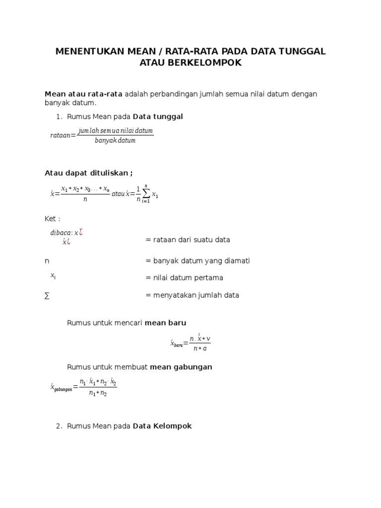 225995276 Soal Dan Pembahasan Menentukan Mean Pada Data Tunggal Atau Kelompok