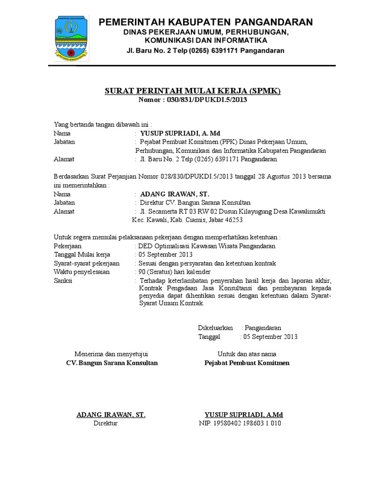 Surat Perintah Mulai Kerja Proyek | PDF | Karier & Perkembangan