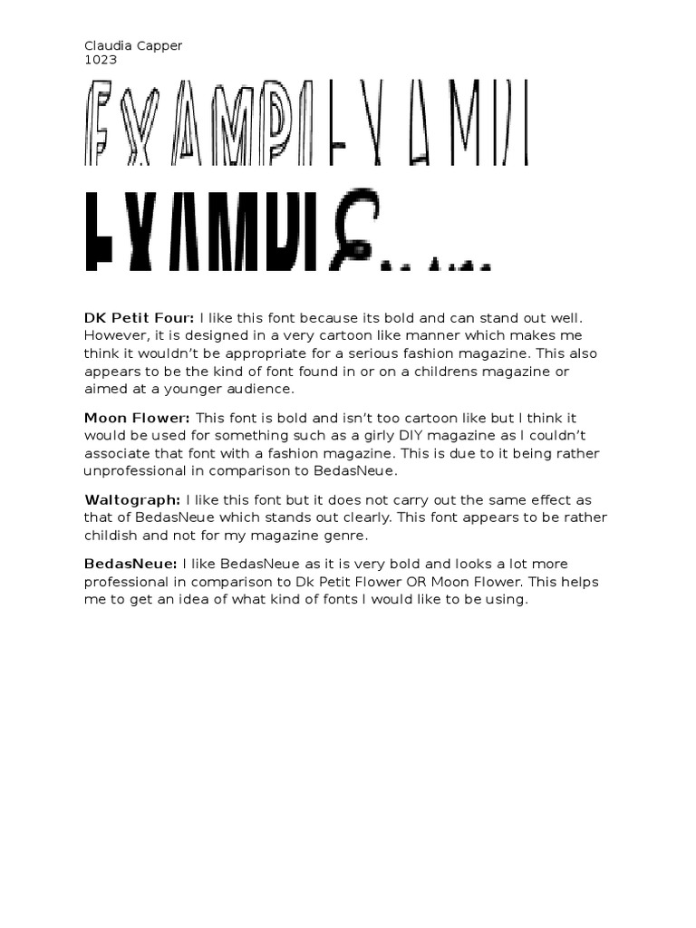 Font Analysis for Fashion Magazines | PDF | Career & Growth | Self ...