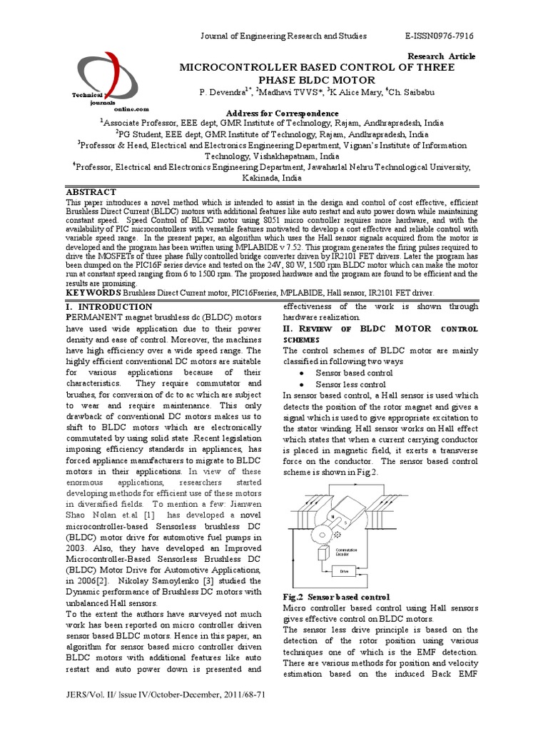 Microcontroller Based Control of BLDC Motor | PDF