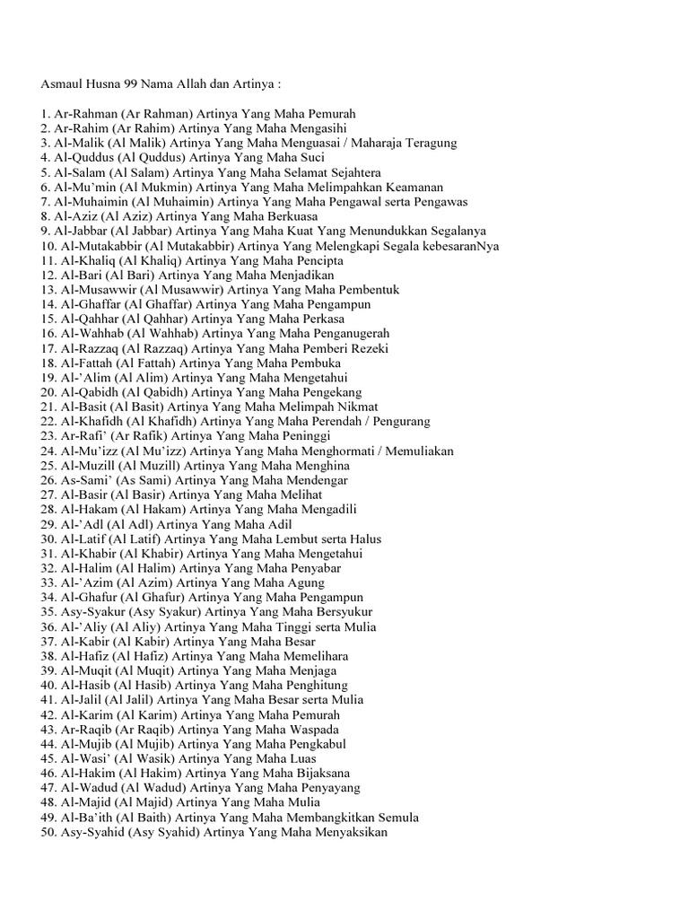Asmaul Husna Dan Artinya Tabel Asmaul Husna 99 Nama Allah dan Artinya pdf