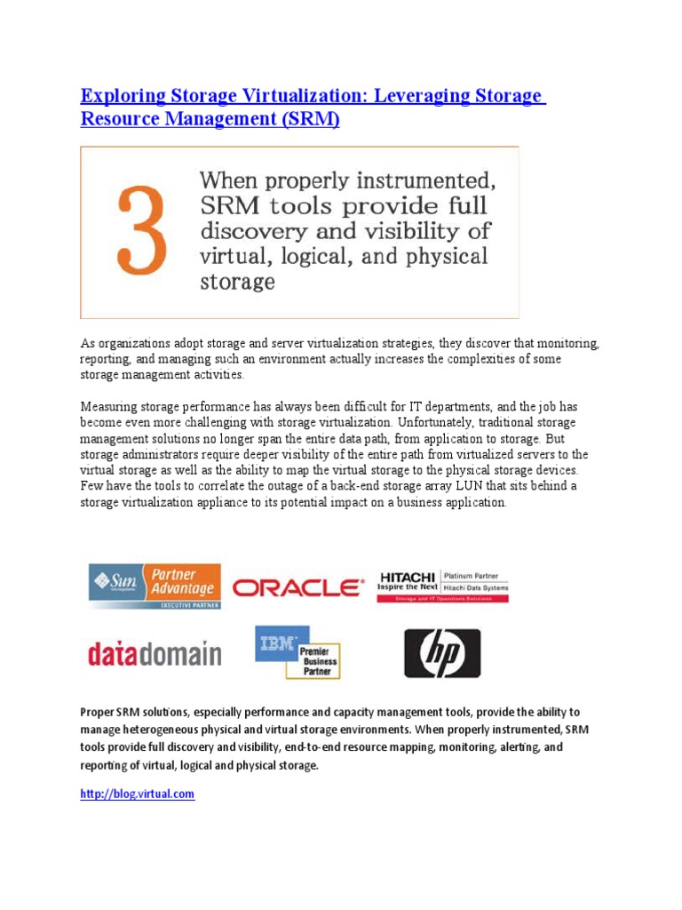 Storage Virtualization and SRM Insights | PDF | Business | Computers