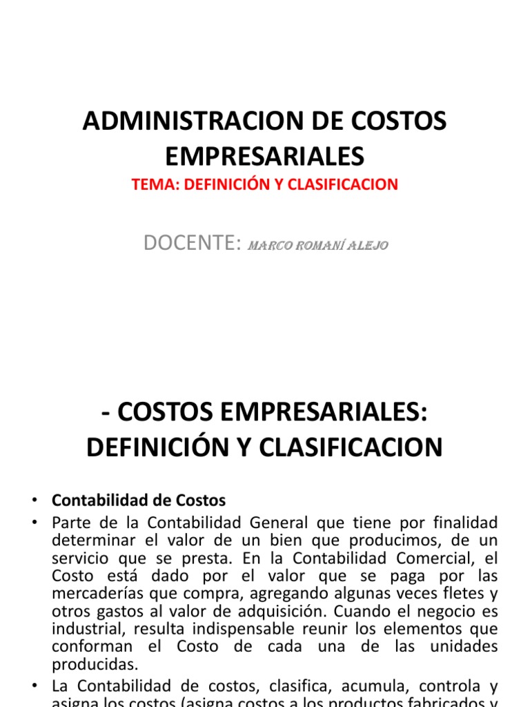 Definición y Clasificación de Costos Empresariales | PDF | Costo ...