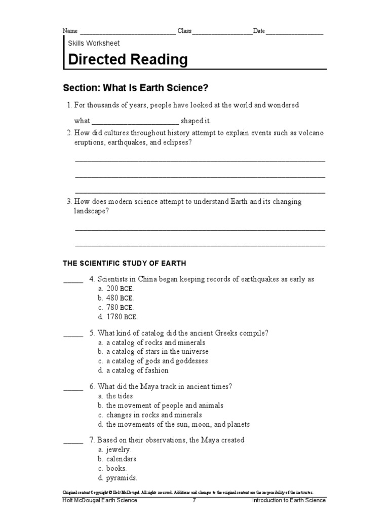 Chapter 1 1 Directed Reading Earth Sciences Earth