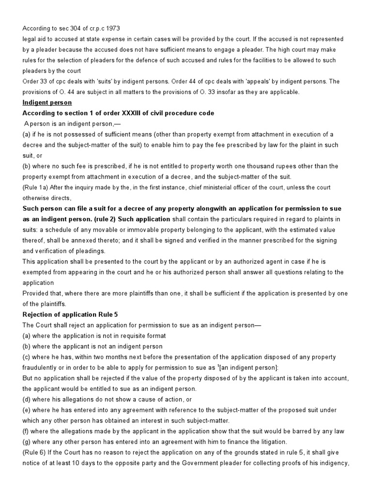 Indigent person Advocate Lawsuit