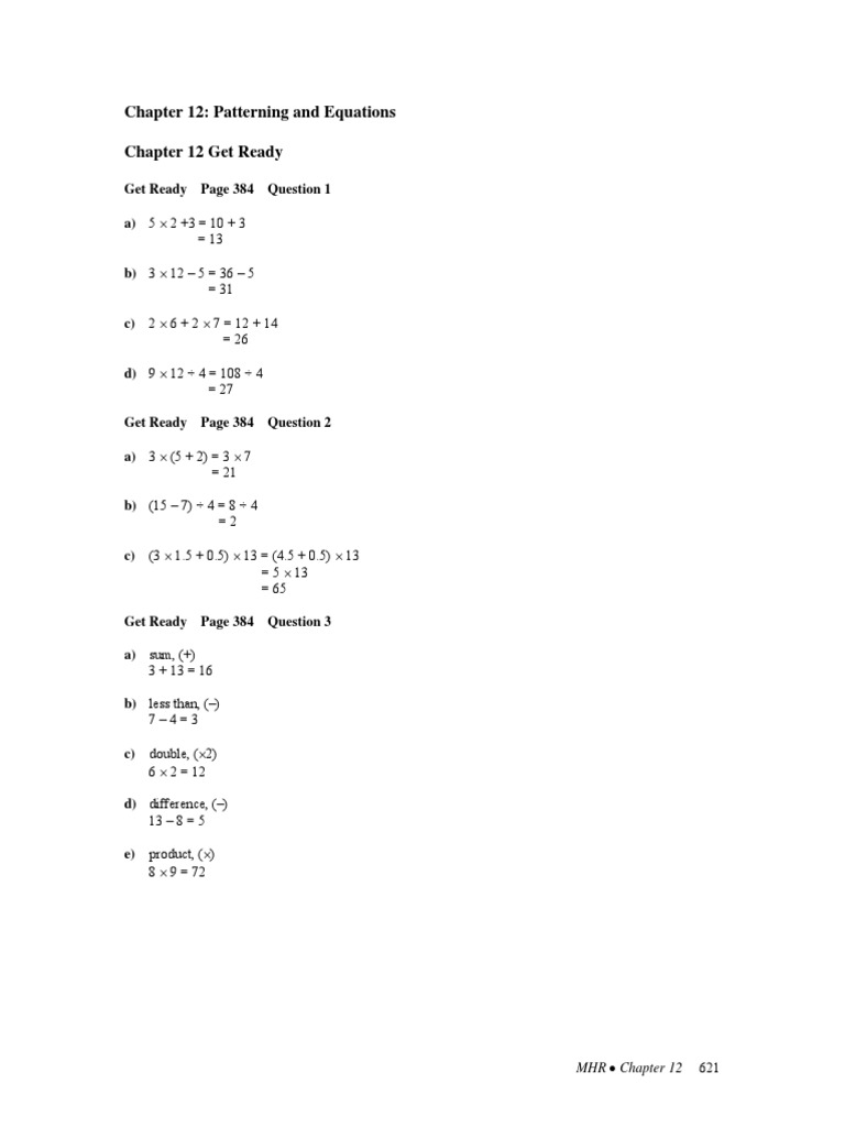 m7 ch12 Solutions Final | PDF | Subtraction | Equations